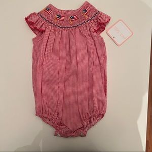 Petite Bebe by Anavini hand-smocked American flag bubble